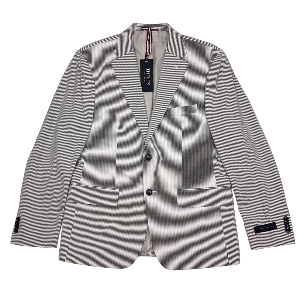 $295 Tommy Hilfiger Conrad Suit Jacket Mens 40 S Blue Stripe TH Flex Stretch